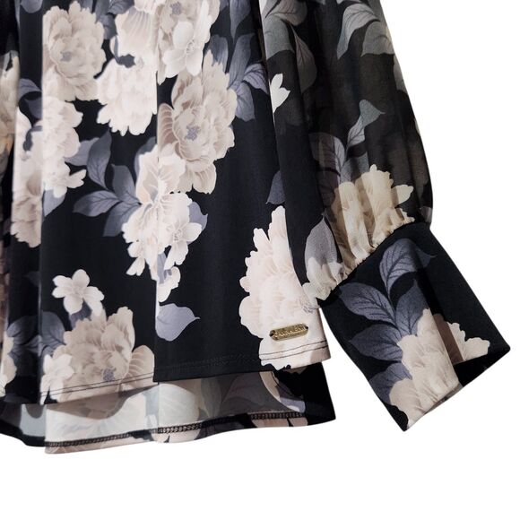 Calvin Klein Top Size Small Black Floral Sheer Sleeves - Picture 3 of 15